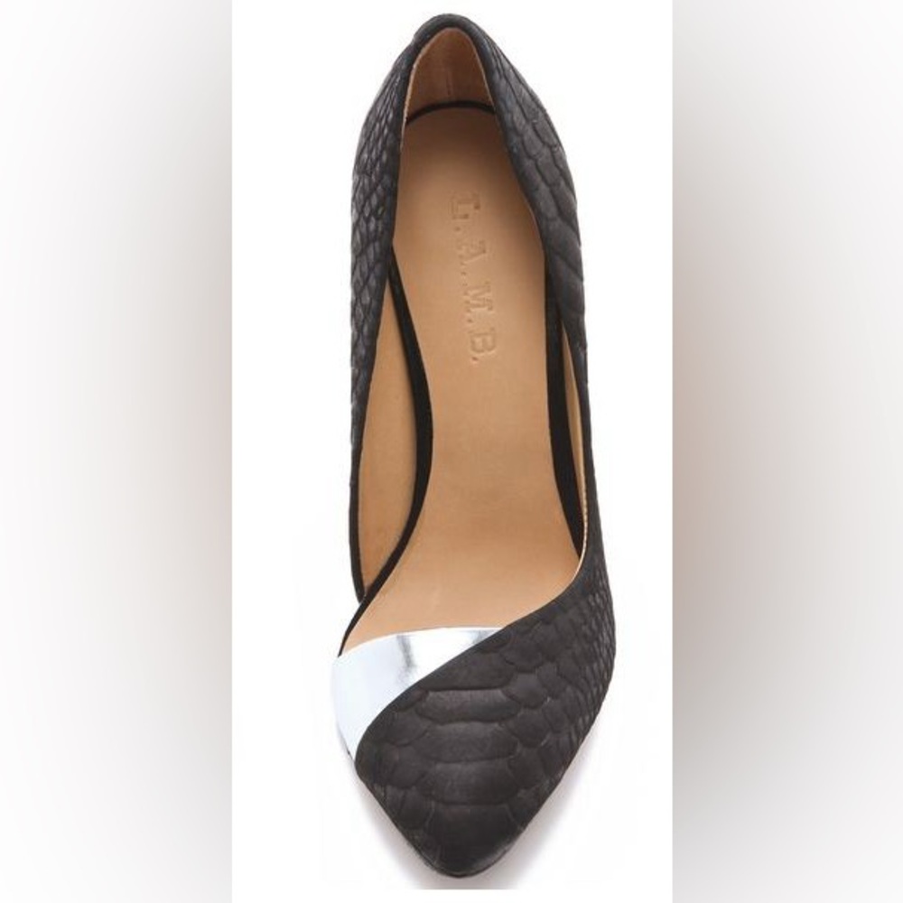 L.A.M.B. Harlie II Black and Silver Pumps